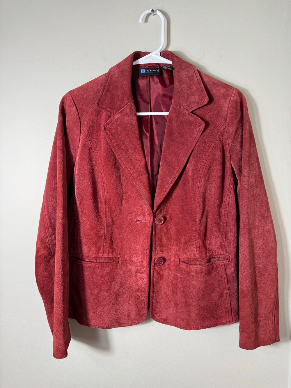 Vintage Y2K 90s Relativity Suede Red Leather Jacket Size PM